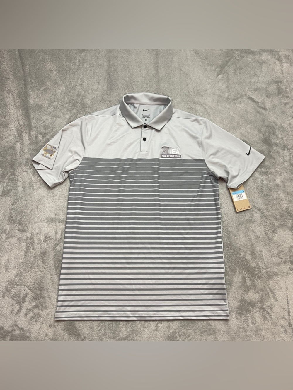 Nike Dri Fit Vapor Golf Polo Shirt Mens Medium Gray Striped Company Logo
